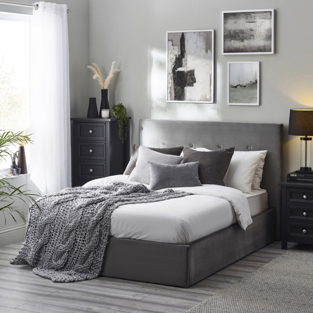 Julian Bowen Shoreditch King Size Slate Grey High Headboard Lift Up Storage Bed - image 1