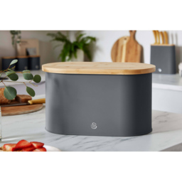 Swan Slate Grey Bread Bin with Wooden Lid - thumbnail 2