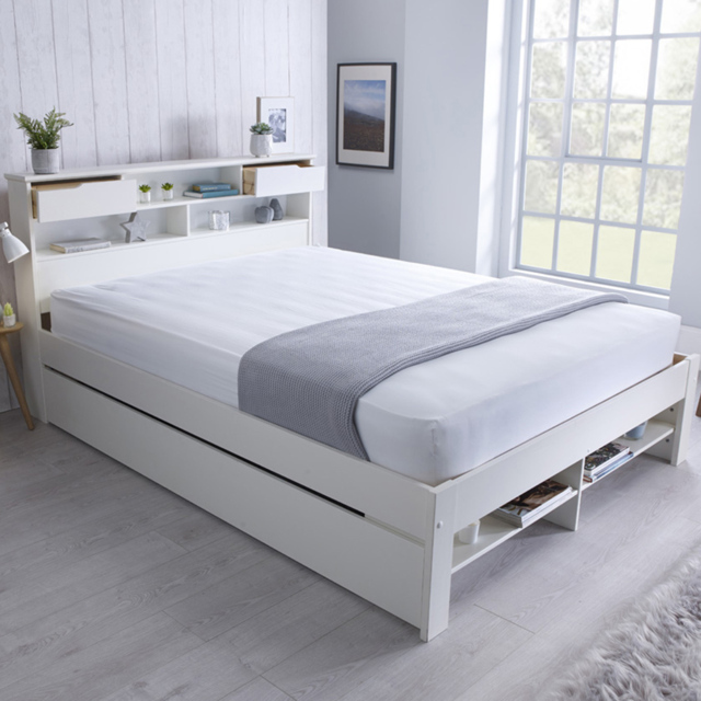 Fabio Double White Wooden Storage Bed Frame - image 1