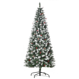 StarBright Green Pencil Artificial Christmas Tree with Red Berries and Pinecones 6ft