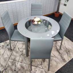 Kosy Koala 4 Seater Glass and Faux Leather Round Dining Set Grey