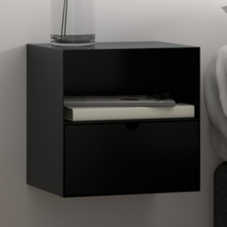 Florence Joliet Single Drawer Single Shelf Matt Black Wall Mounted Bedside Table - thumbnail 1
