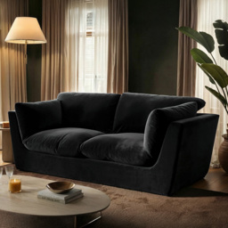 SOLACE+CO Orson 3 Seater Black Velvet Sofa