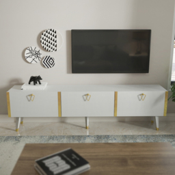 Decorotika Milagro White and Gold 3 Door TV Unit