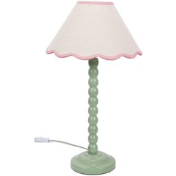 ValueLights Bobbins Natural and Pink Scallop Shade Sage Green LED Table Lamp