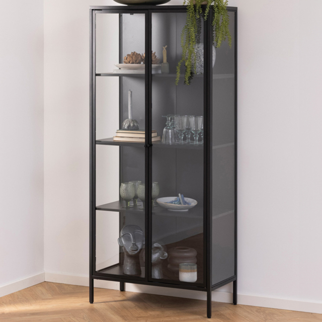 Florence Newcastle 2 Door 4 Shelf Matt Black Tall Display Cabinet - image 1