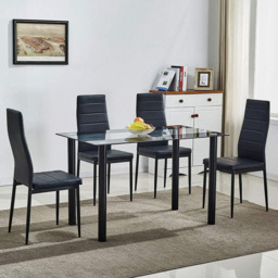 Kosy Koala 4 Seater Glass and Faux Leather Striped Design Dining Set Black