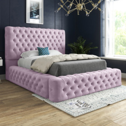 Grand Milan Pink Single Upholstered Bed Frame with Pleated Chesterfield Headboard