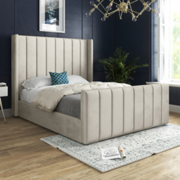 Romano Double Silver Soft Velvet Upholstered Bed Frame with Straight Winged Headboard