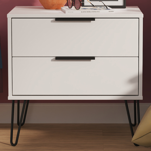 Crowndale Hong Kong 2 Drawer Matt White Side Table Ready Assembled - image 1