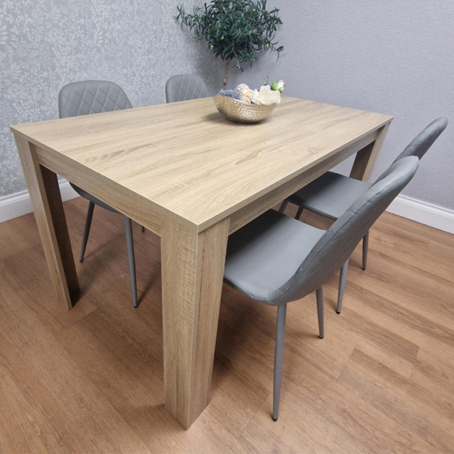 Kosy Koala 4 Seater Faux Leather Gem Pattern Dining Set Light Oak and Grey - image 1