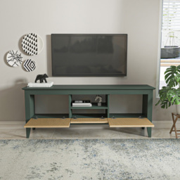 Decorotika Verde Green and Rattan 3 Door Single Shelf TV Unit - thumbnail 4