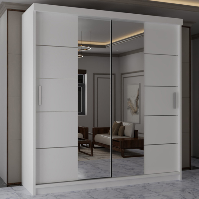 Sliding Wardrobes 4U Lisbon White 2 Door Full-Length Mirror Wardrobe with Adjustable Shelves - image 1