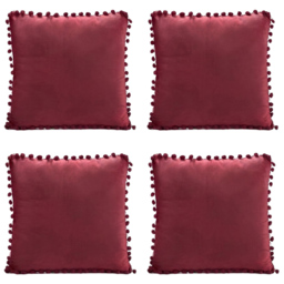 Alan Symonds Burgundy Pom Pom Edged Plain Cushion with Polyester Filled Pad 43 x 43cm 4 Pack