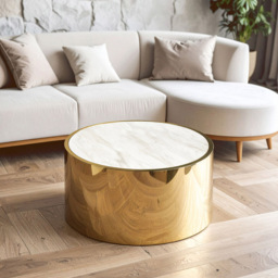 Premier Housewares Carlox Gold and Marble Effect Round Coffee Table - thumbnail 3