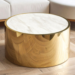 Premier Housewares Carlox Gold and Marble Effect Round Coffee Table