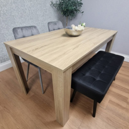 Portland Grey and Black Velvet 4 Seater Light Oak Natural Wood Dining Set with Bench