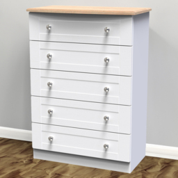 Crowndale Sussex 5 Drawer White Ash and Bardolino Oak Chest of Drawers Ready Assembled