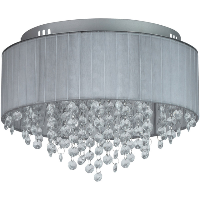 Lighting Collection 3 Light Wrapped Chiffon Shade and Glass Drops Flush Ceiling Light - image 1
