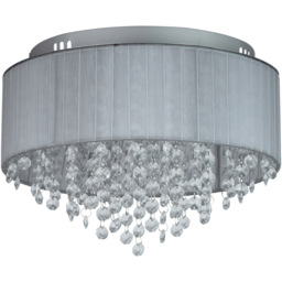 Lighting Collection 3 Light Wrapped Chiffon Shade and Glass Drops Flush Ceiling Light