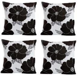 Alan Symonds Chenille Black Poppy Floral Cushion with Polyester Filled Pad 45 x 45cm 4 Pack