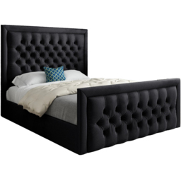 Rovigo Single Black Soft Velvet Upholstered Bed Frame with Deep Buttoned Headboard - thumbnail 2