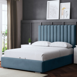 DS Living Evangeline Single Blue Upholstered Ottoman Bed with Headboard
