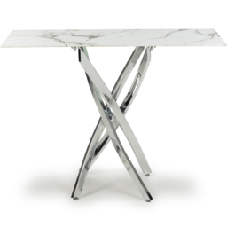 wilko Monaco Chrome and White Marble Glass Console Table - thumbnail 3
