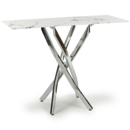 wilko Monaco Chrome and White Marble Glass Console Table - thumbnail 2
