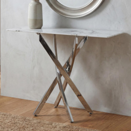 wilko Monaco Chrome and White Marble Glass Console Table