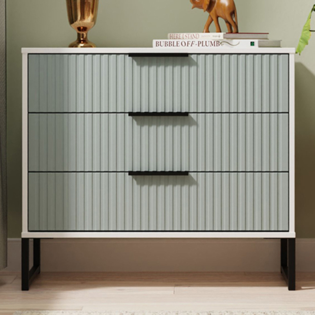 Crowndale Fluted 3 Drawer Duck and White Matt Chest of Drawers Ready Assembled - image 1