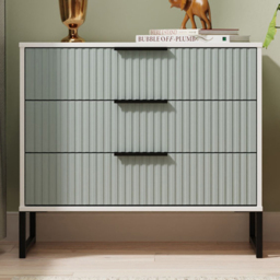 Crowndale Fluted 3 Drawer Duck and White Matt Chest of Drawers Ready Assembled - thumbnail 1