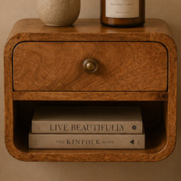 Artisan Furniture Mini Caramel Single Drawer Single Shelf Solid Wood Wall-Mounted Bedside Table - thumbnail 1