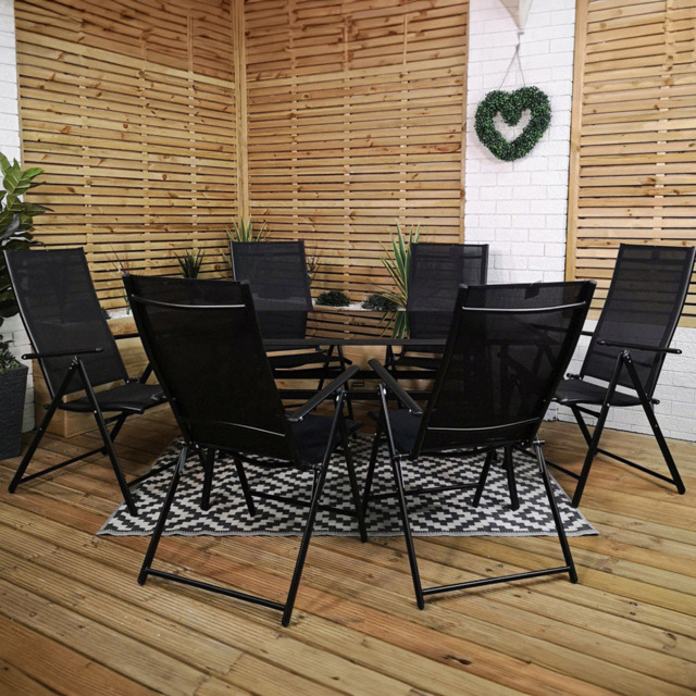 Samuel Alexander 6 Seater Rectangular Outdoor Recliner Dining Set Black - image 1