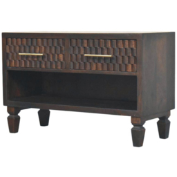 Artisan Furniture Cadiz Carved Velvet Mocha 2 Drawer Single Shelf  Mango Wood Shoe Storage Bench - thumbnail 3