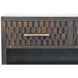 Artisan Furniture Cadiz Carved Velvet Mocha 2 Drawer Single Shelf  Mango Wood Shoe Storage Bench - thumbnail 4