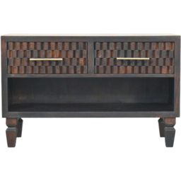 Artisan Furniture Cadiz Carved Velvet Mocha 2 Drawer Single Shelf  Mango Wood Shoe Storage Bench - thumbnail 2