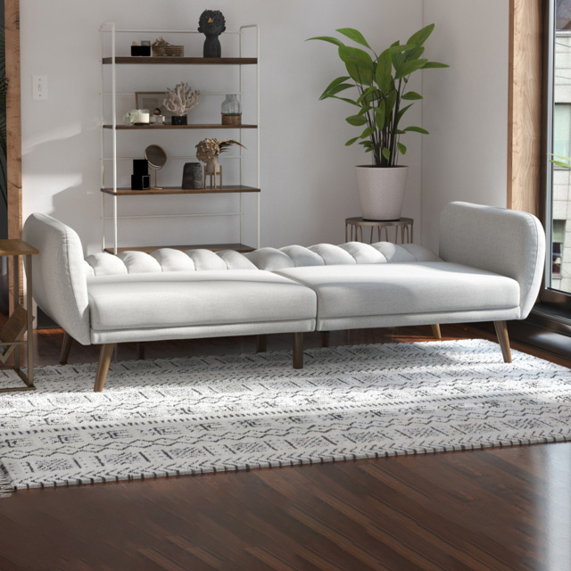 Novogratz Brittany Linen 3 Seater Light Grey Sofa Bed with Wooden Legs - image 1