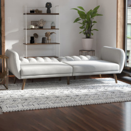 Novogratz Brittany Linen 3 Seater Light Grey Sofa Bed with Wooden Legs - thumbnail 1