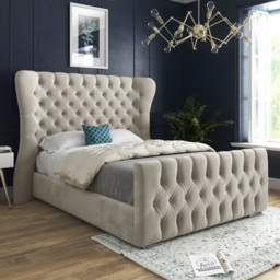 Parma King Size Silver Soft Velvet Upholstered Bed Frame with Curved Winged Headboard