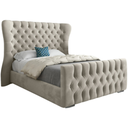 Parma King Size Silver Soft Velvet Upholstered Bed Frame with Curved Winged Headboard - thumbnail 2