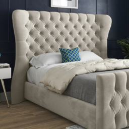 Parma King Size Silver Soft Velvet Upholstered Bed Frame with Curved Winged Headboard - thumbnail 3