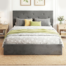 Portland Dark Grey Double Gas Lift-Up Bed Frame with Button-Tufted Headboard - thumbnail 2