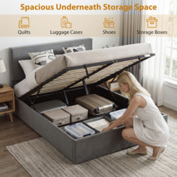 Portland Dark Grey Double Gas Lift-Up Bed Frame with Button-Tufted Headboard - thumbnail 3
