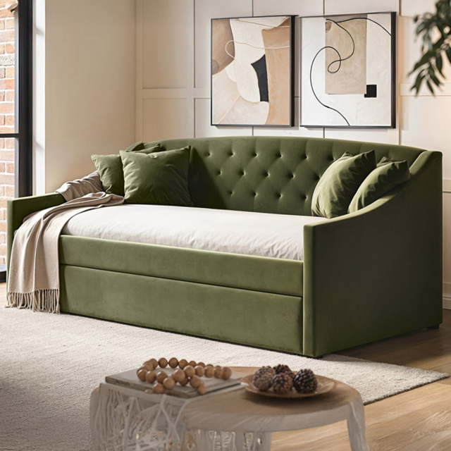 Flair Aurora Khaki Green 3 Seater Velvet Daybed - image 1