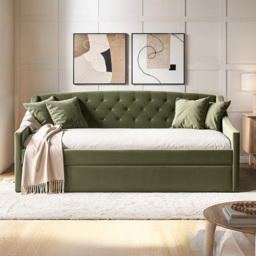 Flair Aurora Khaki Green 3 Seater Velvet Daybed - thumbnail 4