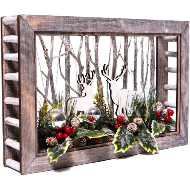 Shatchi Battery Powered LED Wooden Reindeer Scene 45cm - image 1