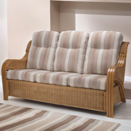 Desser Furniture Opera 3 Seater Duke Beige Stripe Light Oak Natural Rattan Sofa