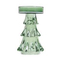 Glass Tree Pillar Candle Holder Green