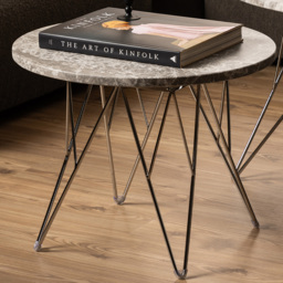 Florence Prunus Grey and Brown Marble Top Round Side Table